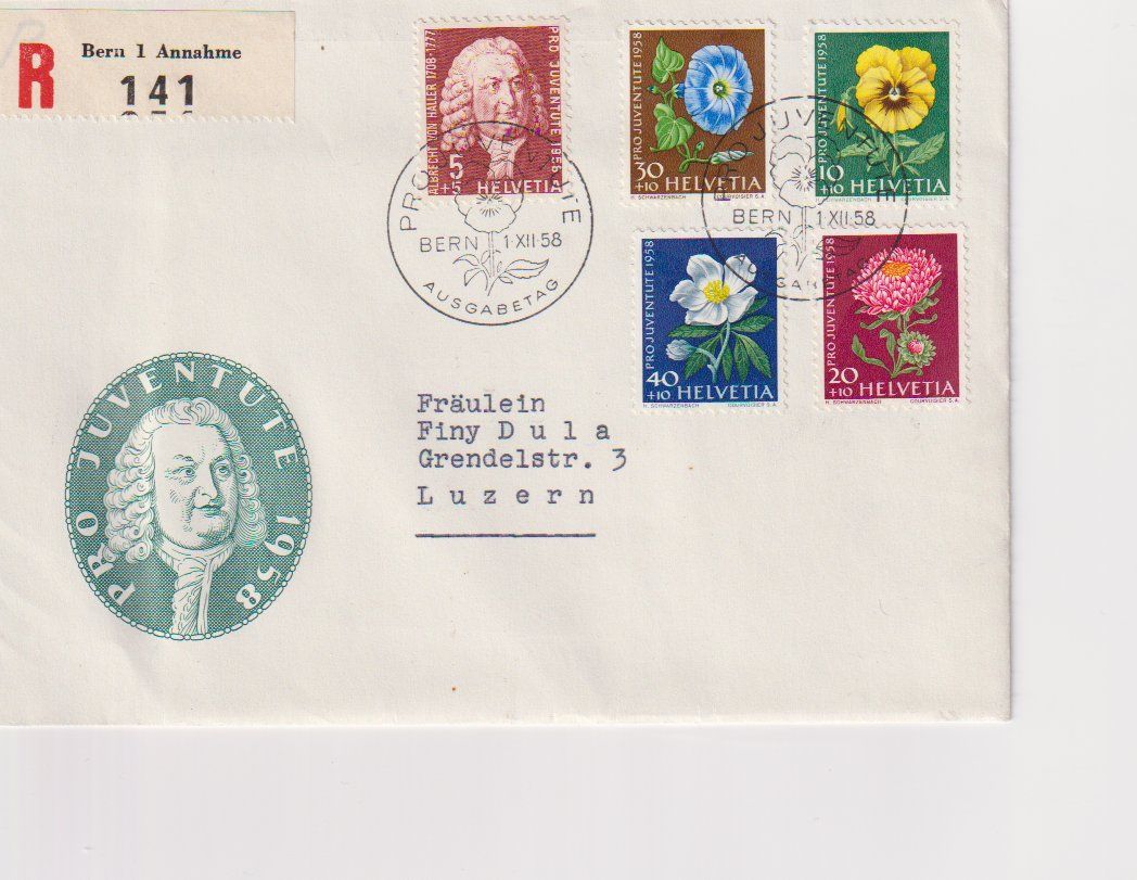 Tutti i francobolli: R - PJ FDC 1958 nach Luzern. – Usato da Dornach venduto da kloster33