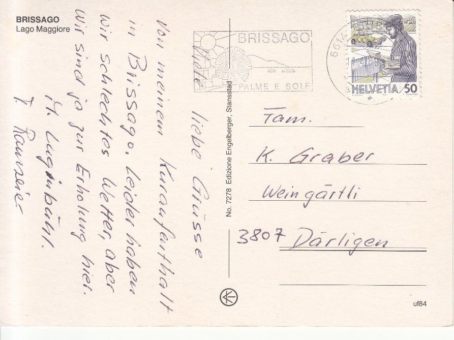 Cartoline postali: Brissago 1989 – Usato da Bürglen TG venduto da StampGraf 1