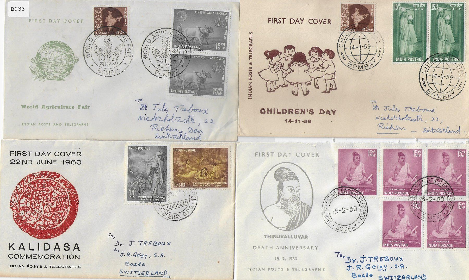 Tous les timbres: 4 FDC Indien – Neuf avec emballage d'origine à Ettingen par Kartenplanet