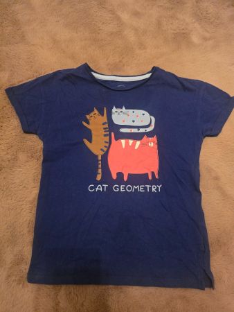 T-Shirt mit Katzenmotiv dunkelblau Gr. 134