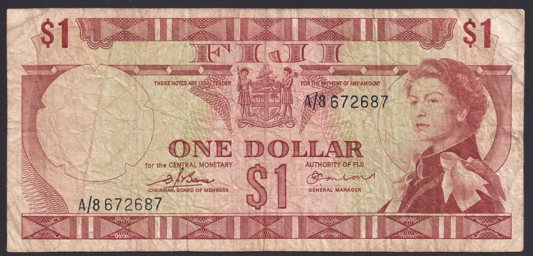 Banconote: Fiji 1 Dollar 1974 – Usato da Brugg AG venduto da banknoten_muesli