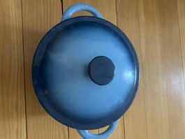Emaille Kochtopf mit Deckel blau rund gebraucht guter Zus...