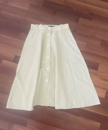 Zara Leinen Rock Gelb Midirock