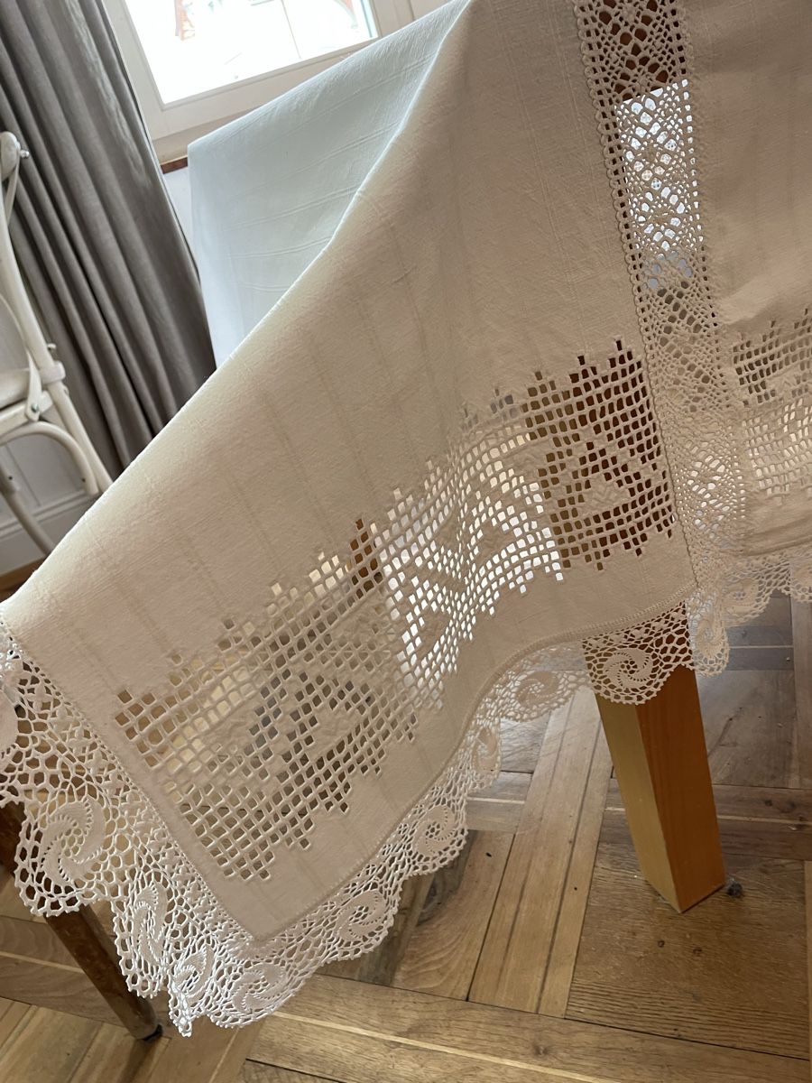 Sonstige Tischwäsche: Tischtuch ca 170x 280cm  Leinen mit Spitzen alt – Gebraucht aus Sirnach von dasrosahaus 4