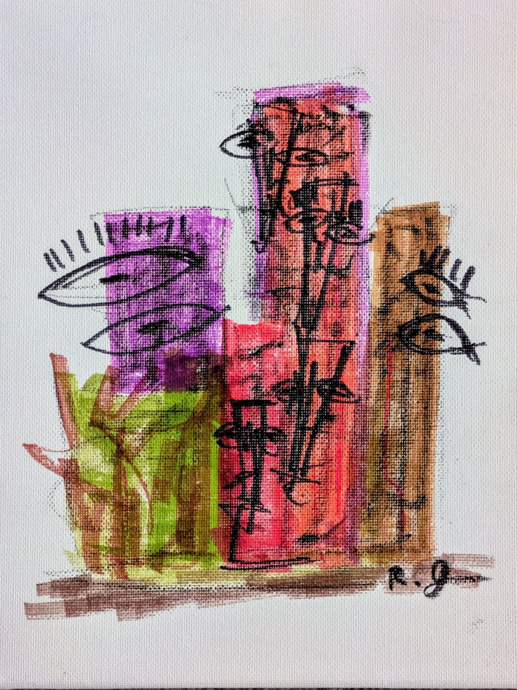 Dipinti: Moderne Kunst: Drei einzigartige Leinwand-Gemälde, neu – Usato da Herisau venduto da apo_bxx7 4