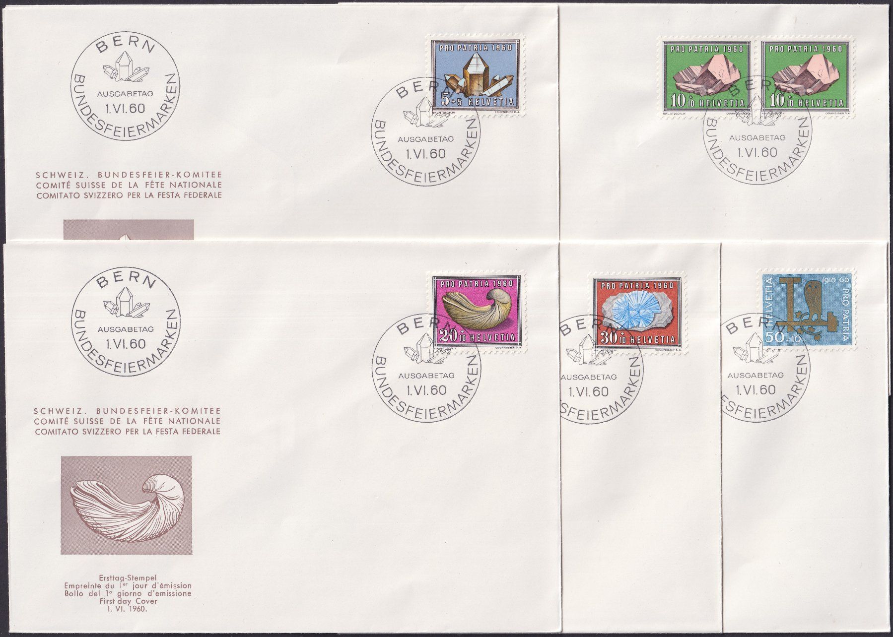 Tutti i francobolli: 1960, B96-B100 illustrierte Komitee FDC, adresslos, Kat:75.- – Usato da Sursee venduto da Luzernerraute