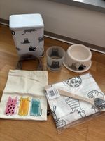 Katzen Set Deko – Metallbox, Glas, Napf, Tasche & Schürze