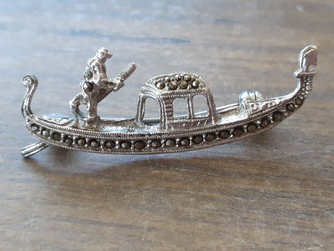 Spille & Fermagli: Brosche Silber Markasiten Jugendstil Gondel Venedig – Usato da Mörschwil venduto da antiksalon 4