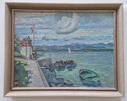 Ölgemälde Genfersee (1952) - La Belotte - Walter Diggelmann