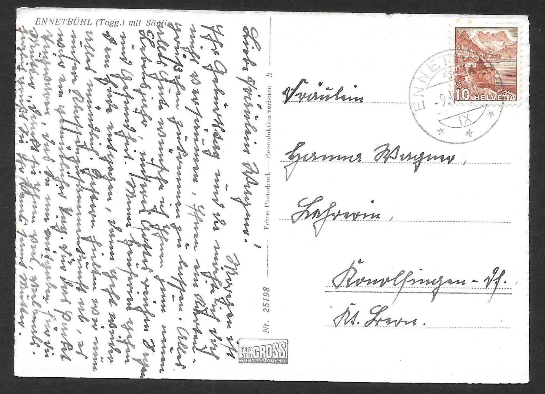 Cartoline postali: Ennetbühl Teilansicht mit Säntis – Usato da Olten venduto da clotaldi 1