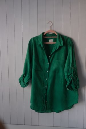 Leinenbluse gruen langarm Gr. L guter Zustand