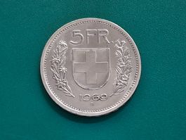 5 Fr. Silbermünze 1969 sehr gut erhalten, Sammlerstück
