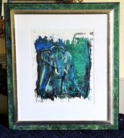 Rolf Knie Kunstdruck Elefant in Passepartout gerahmt h. Glas