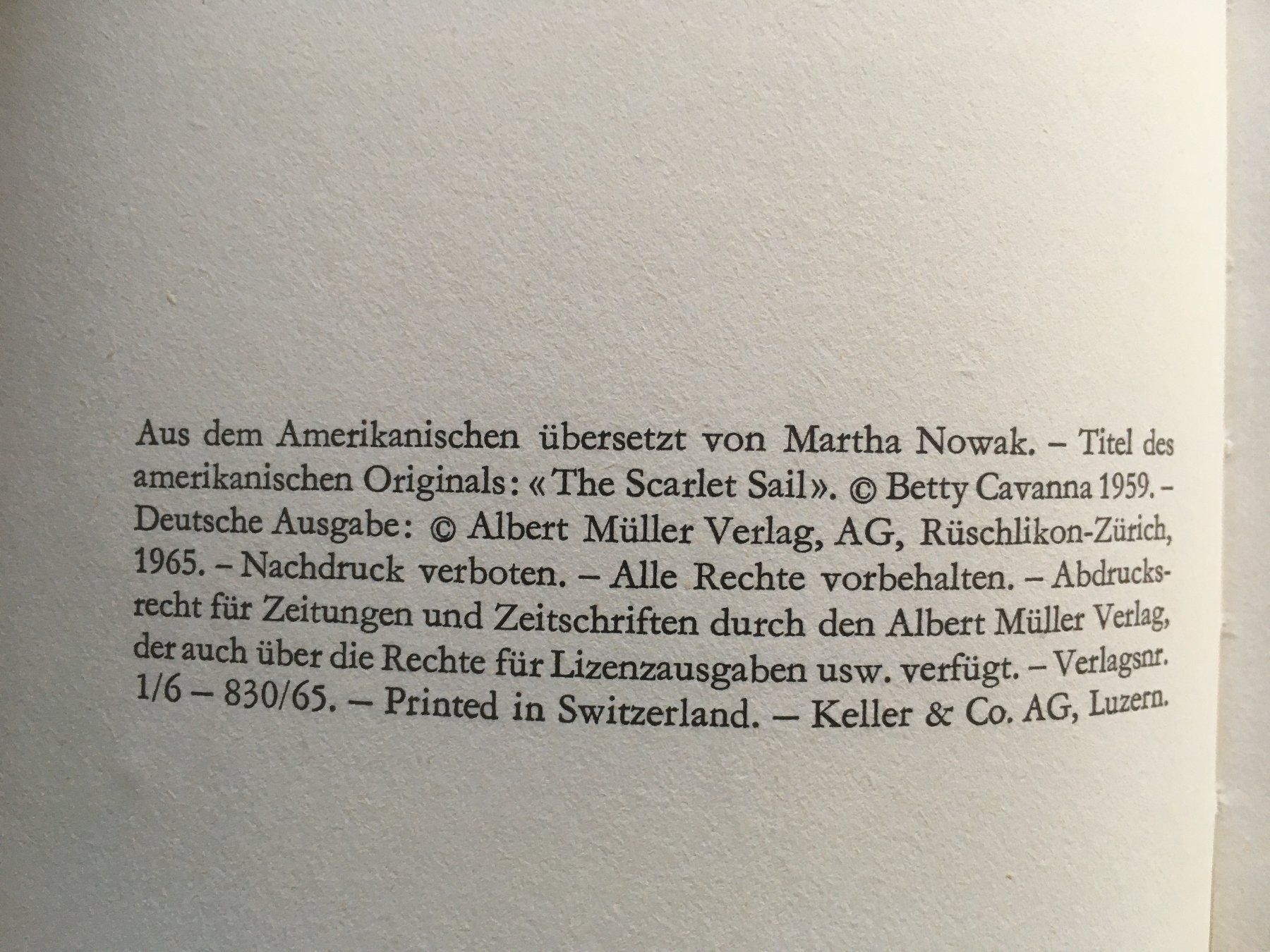 Libri: Das scharlachrote Segel; Betty Cavanna – Usato da Grenchen venduto da Kogi7 3