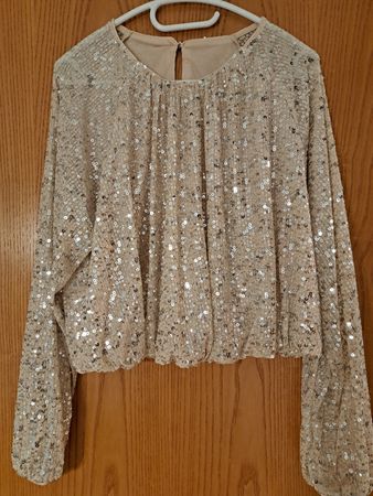 Festliches Damen Pailletten Oberteil beige Gr. M/L Gummibund