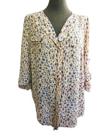 Gr.46 THOMAS RATH  leichte Sommerbluse creme LEO beige blau