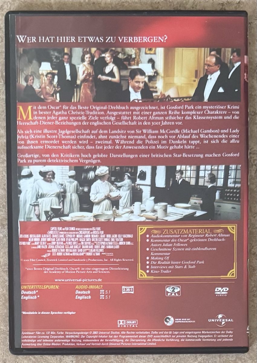 Tutti i DVDs: GOSFORD PARK  – Nuovo (secondo la descrizione) da Dietikon venduto da AndreaSch01 1