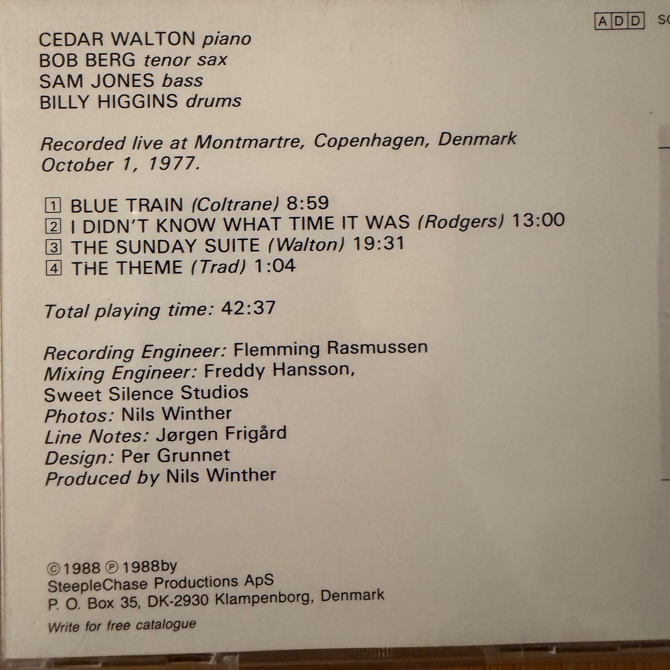 CDs: Cedar Walton feat. Bob Berg - Second Set (SteepleChase) – Gebraucht aus Zug von Mirare9 2