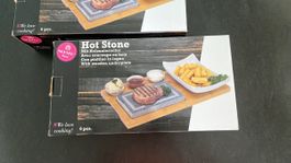 Zwei Set: Hot Stone Grillplatte mit Holzunterteller - Neu