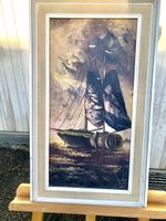 Gemälde: Segelboot auf See, Original Ölgemälde, Top! (54)