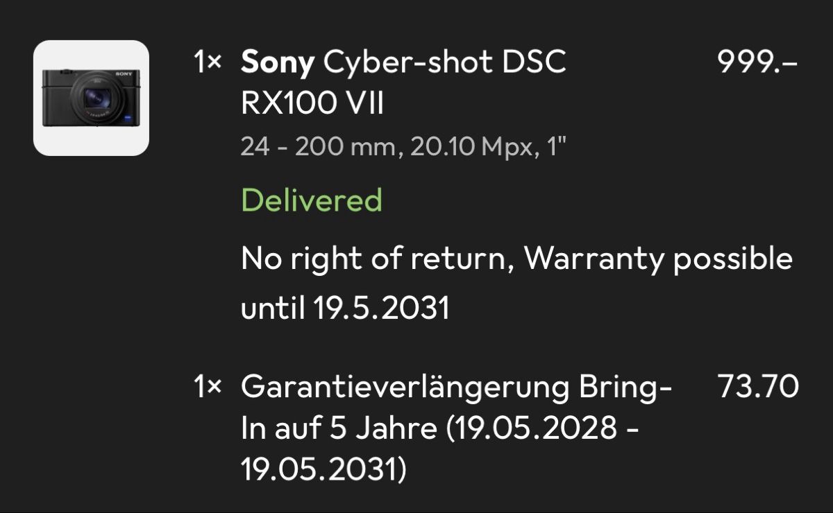 Sony Fotocamera: Sony RX vii très peu utilisé – Nuovo (secondo la descrizione) da Grand-Lancy venduto da column96 3