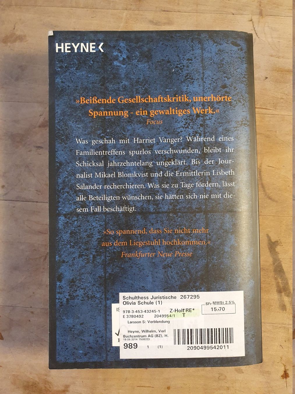 Libri: Verblendung - Stieg Larsson - Heyne – Usato da Zürich venduto da loosebone 2