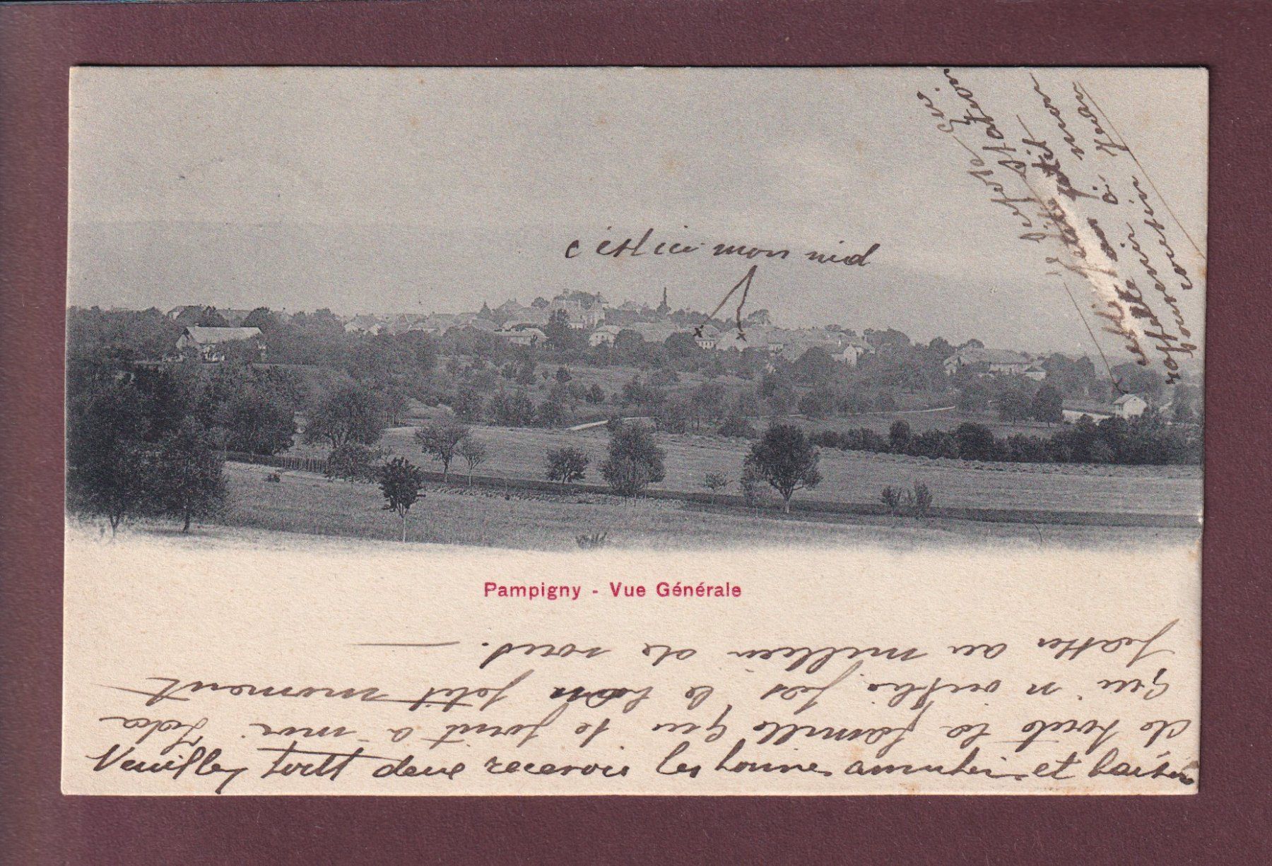 Cartoline postali: PAMPIGNY - Vue générale - 1910 – Usato da Pully venduto da nicecards