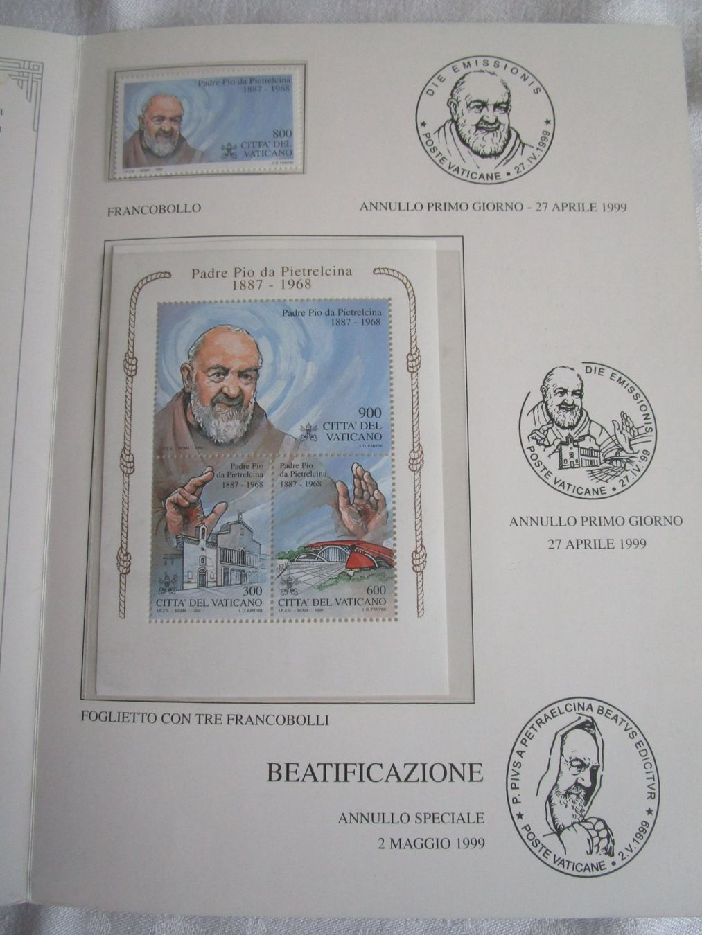 Tutti i francobolli: Padre Pio Markenheft, Vatican, 1999 – Usato da Binningen venduto da tempipassati 2