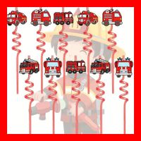 5 x Strohhalm Feuerwehr Kindergeburtstag Feuerwehrmann Party