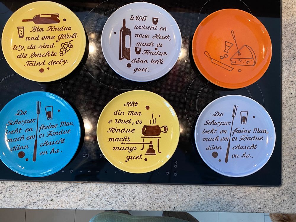 Fondueteller Hanson, Vintage, 60er 70er, schweizer Sprüche Kaufen auf