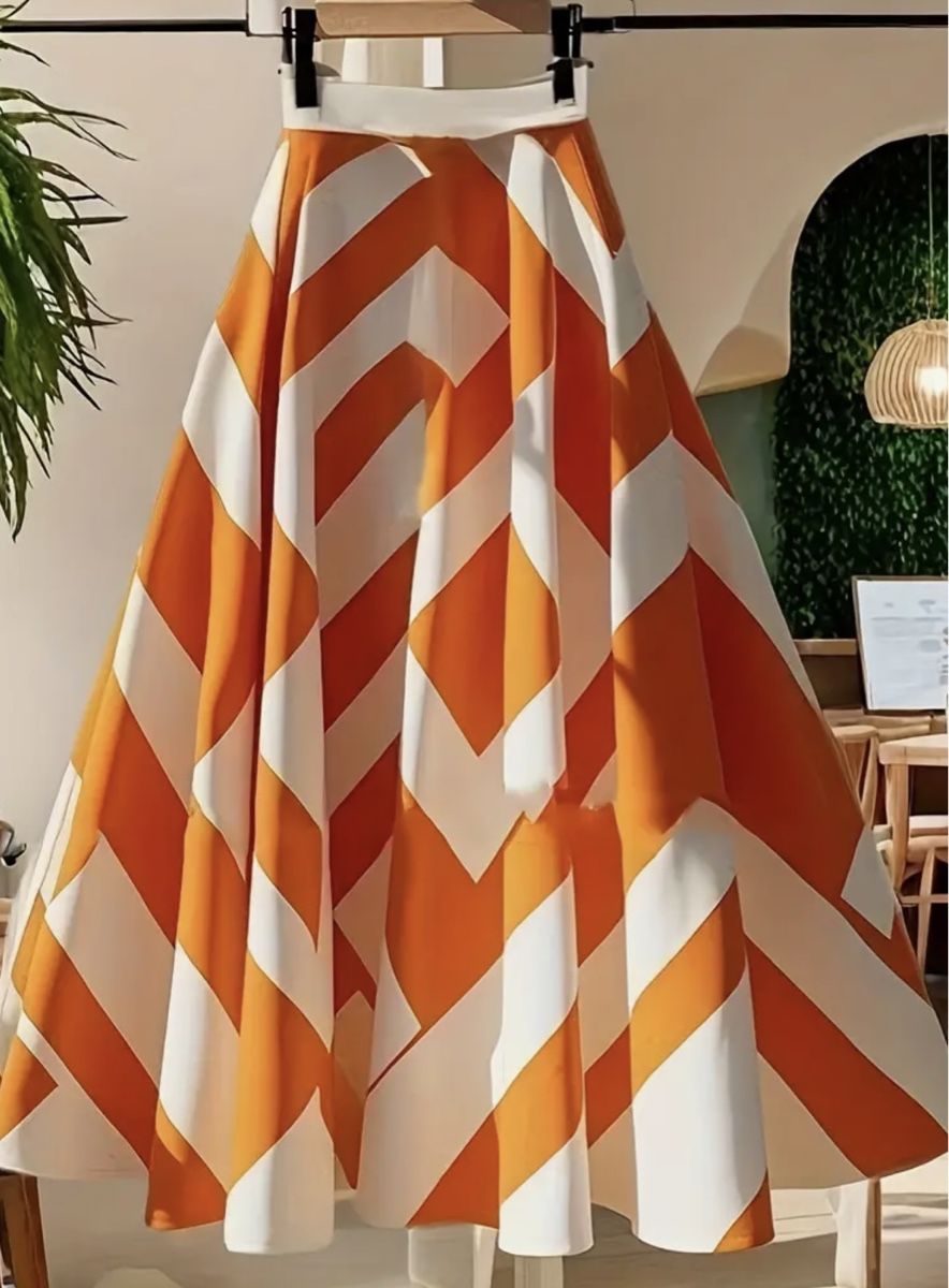 Gonne: Chic Maxi Gonna arancione e bianca a zigzag -estiva – Nuovo e nell'imballaggio originale da Gordevio venduto da LanaZimm 3