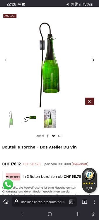 Lampade: Flaschenlampe "Atelier du Vin", Bouteille Torche – Nuovo e nell'imballaggio originale da Zürich venduto da ZH-Vintage 2