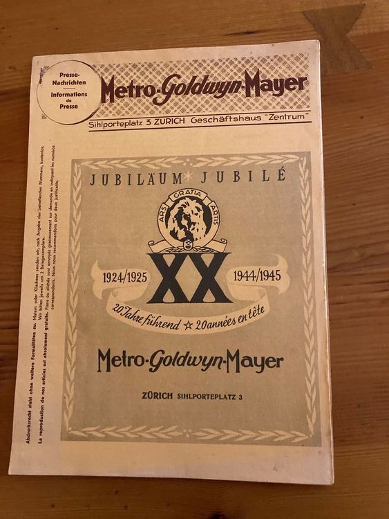 MetroGoldwynMayer 20 Jahre Jubiläum 1944/1945 Kaufen auf Ricardo