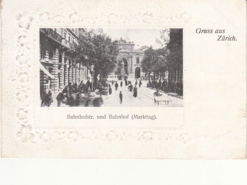 Cartoline postali: Zürich Bahnhofstrasse Markt 1906 – Usato da Bürglen TG venduto da StampGraf