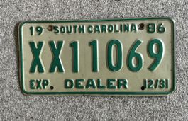 Altes Nummernschild USA South Carolina 1986 