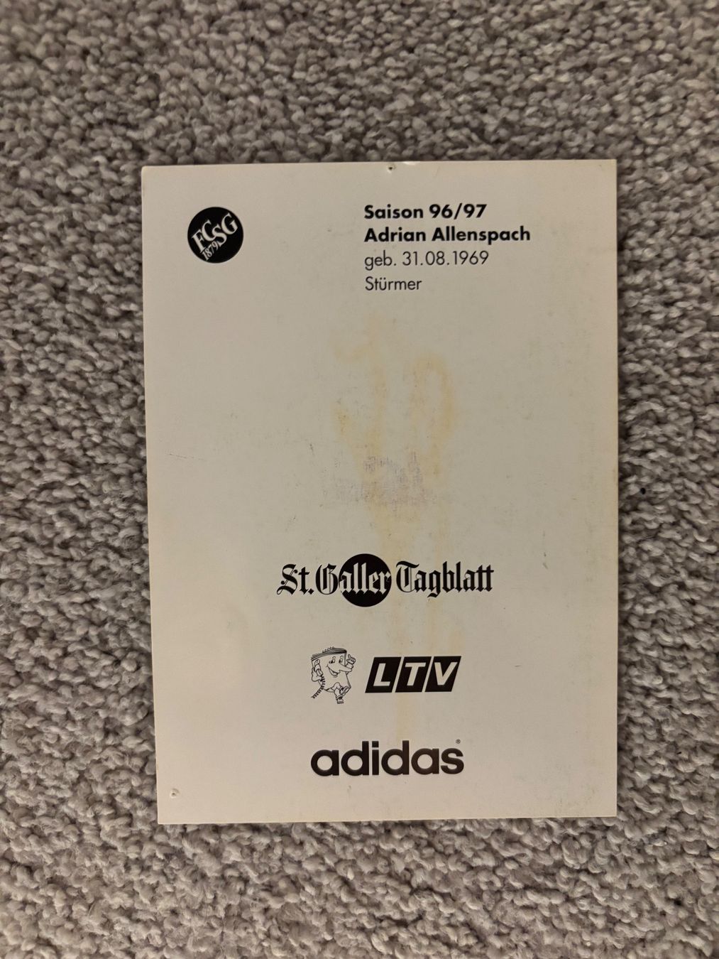 Autografi: FC St. Gallen - Adrian Allenspach Autogrammkarte – Usato da Mörel venduto da tim_w9py 1