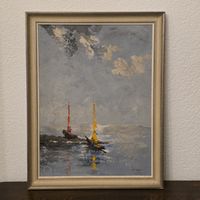 Ölgemälde Segelboote abstrakt mit Rahmen 