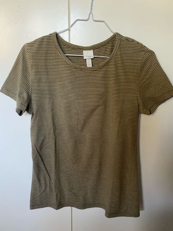 T-Shirt H&M gestreift oliv weiss M