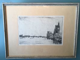 Radierung Westminster Bridge mit Big Ben von Fred Newmann