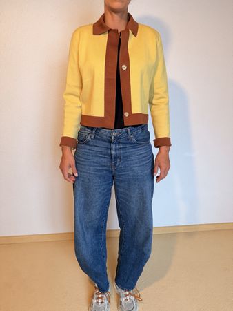 Strickjacke Akris Gelb Braun Grösse 38 Schurwolle Seide