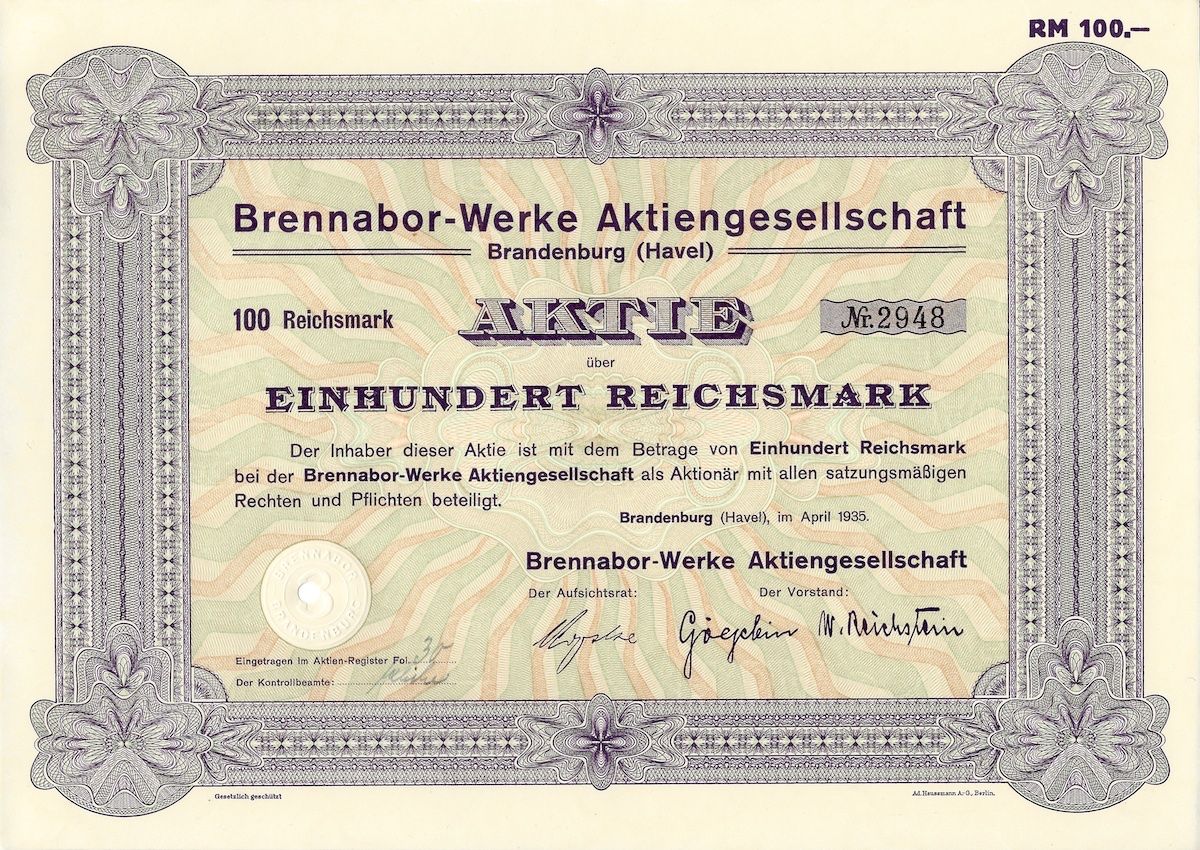 Dokumente: Brennabor-Werke AG, Brandenburg - 1935 – Gebraucht aus Solothurn von Sgasche