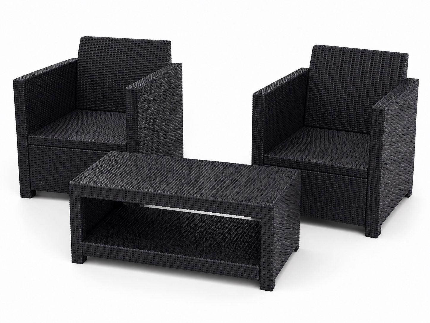 Set di tavolo e panche: Gartenmöbel Set 2 Sessel 1 Tisch Polyrattan schwarz – Usato da Effretikon venduto da kat_j295