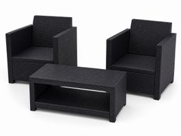 Gartenmöbel Set 2 Sessel 1 Tisch Polyrattan schwarz