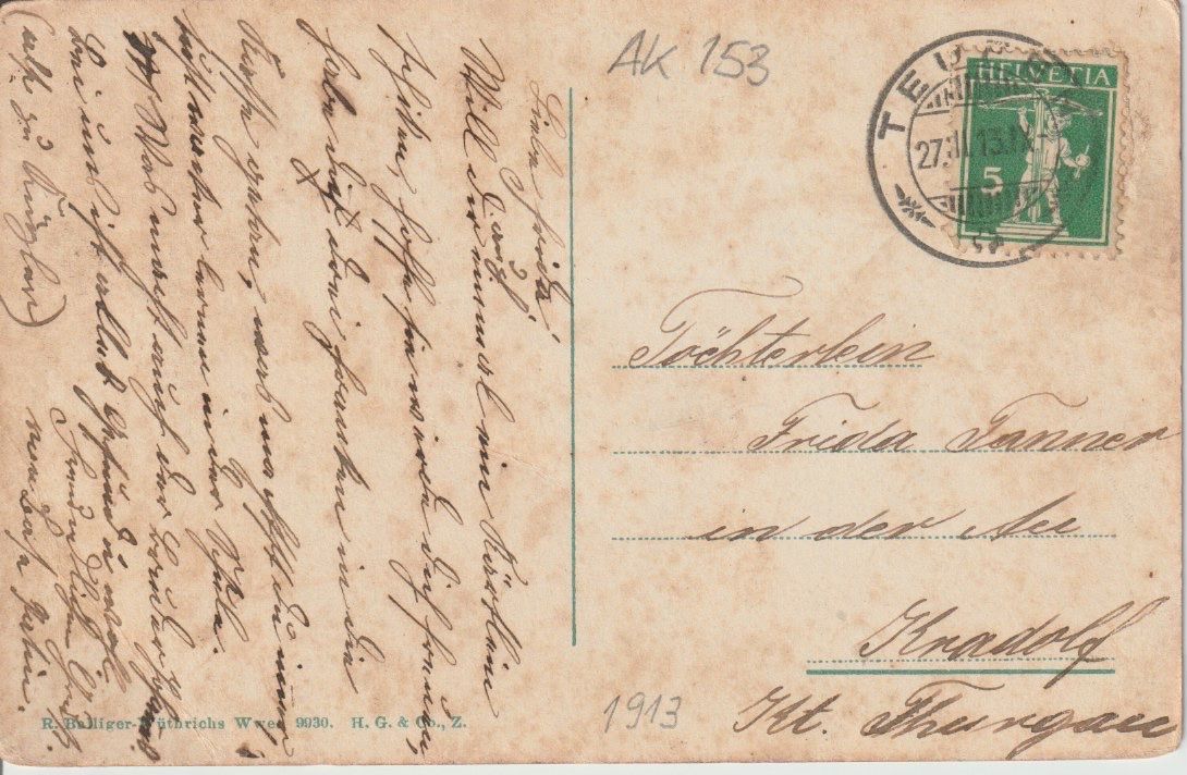 Cartoline postali: AB 153 Teufen, 1913 – Usato da Freienbach venduto da Bhaltis 1