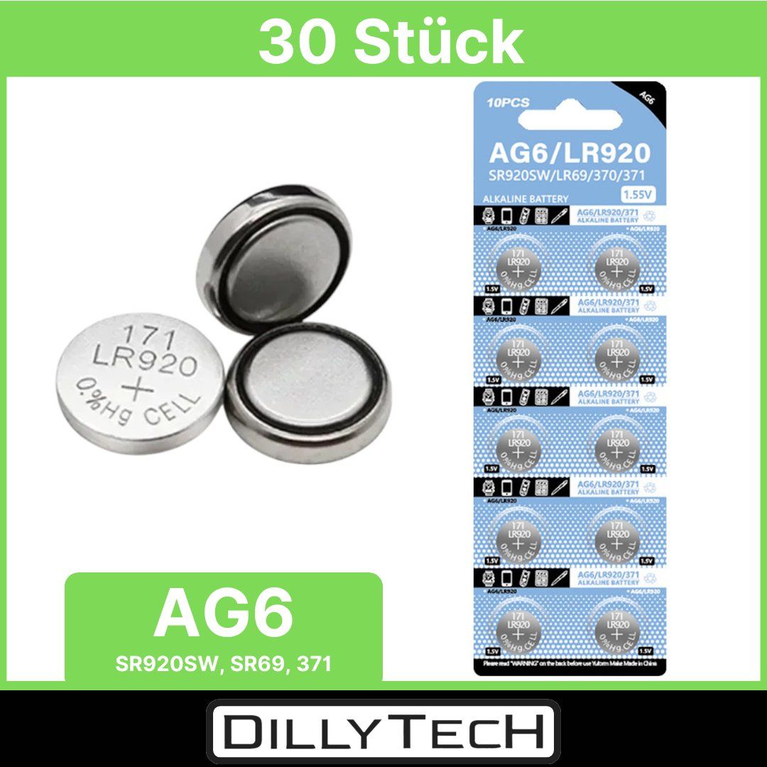 Caricatori & Batterie: DTecH AG6, 371, SR920SW Knopfzellenbatterie - 30 Stk. – Nuovo e nell'imballaggio originale da Meilen venduto da DillyTecH