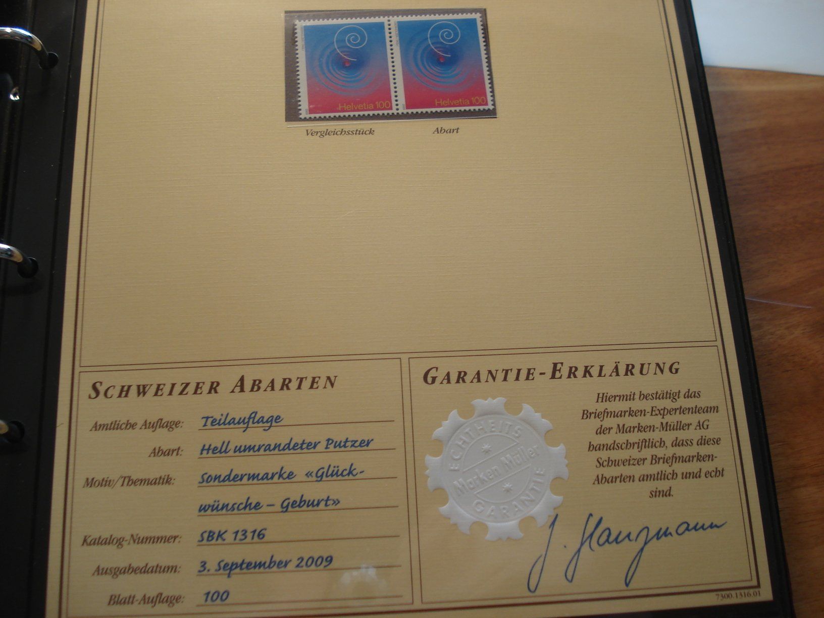 Alle Briefmarken: Abart "Geburt" 2009, **, Hell umrandeter Putzer, + Vergleich – Gebraucht aus Niederwil AG von morostahu