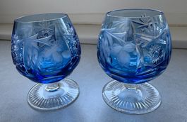 2 Cognacgläser Kristall blau geschliffen 2 Stk.