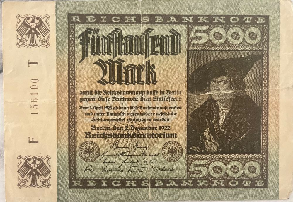 Reichsbanknote - 5000 Mark aus 1922 | Kaufen auf Ricardo