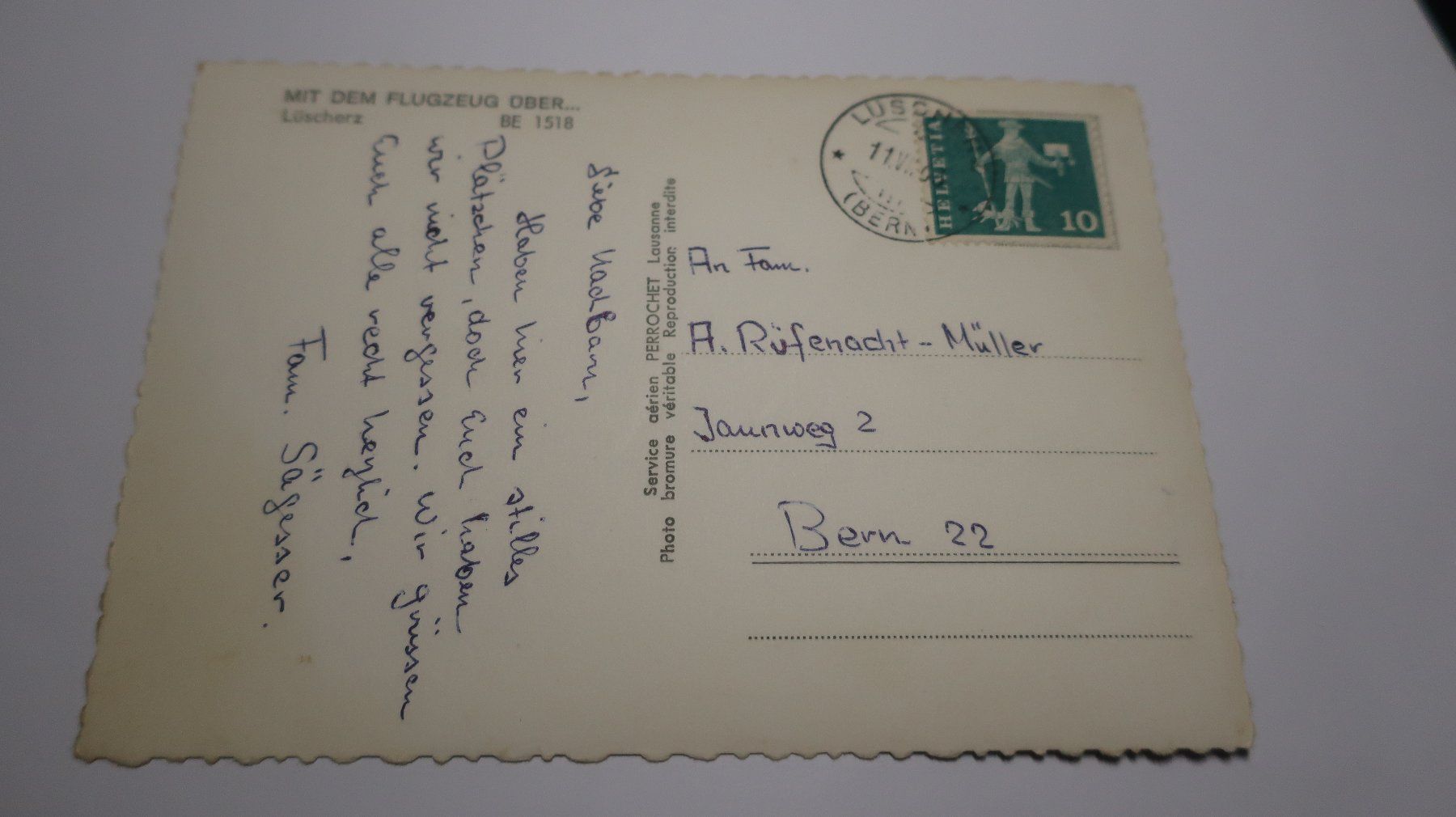 Cartoline postali: Mit dem Flugzeug über Lüscherz. 1963 – Usato da Cormoret venduto da Pascalll2001 3