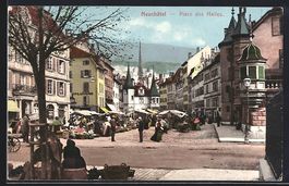 AK Neuchâtel, Place des Halles, 1909
